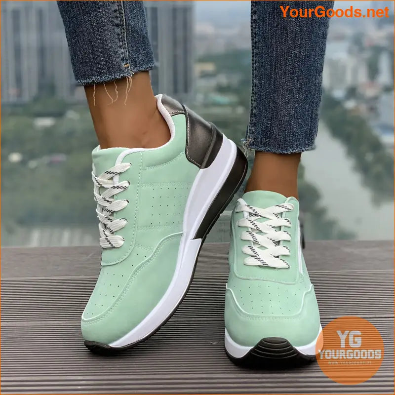 Women's Chunky Sneakers, Lace Up & Side Zipper Design Sports Shoes, Casual Outdoor Walking Trainers - YourGoods Online Shop