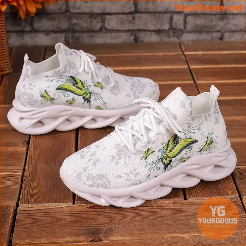 Women's Chunky Sneakers With Butterfly & Rose Design, Fashion Knitted Low Top Walking Trainers, Casual Outdoor Sports Shoes - YourGoods Online Shop