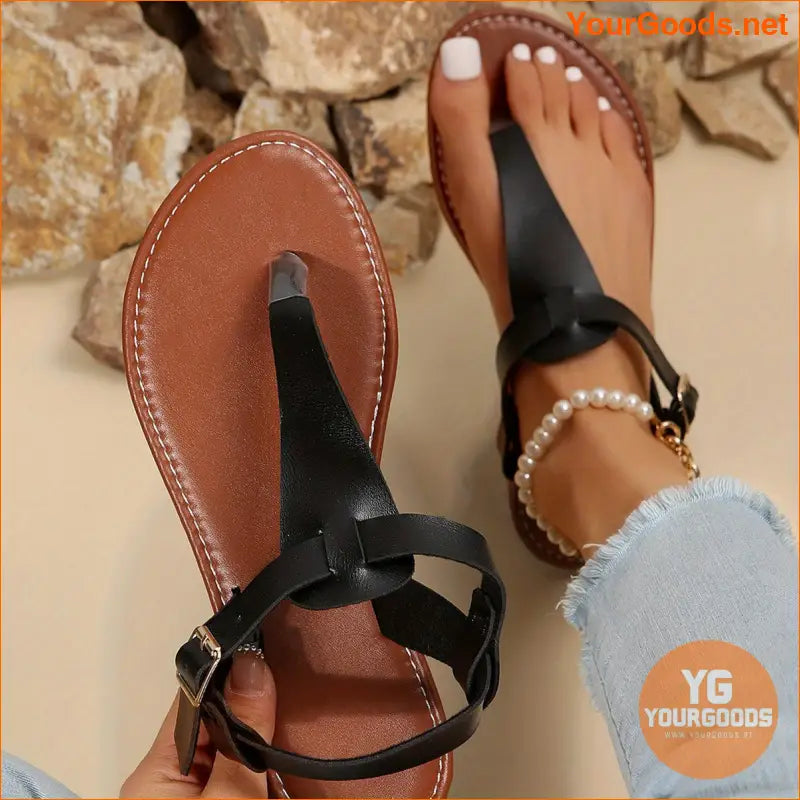 Womens Classic TStrap Casual Flat Sandals - YourGoods Online Shop