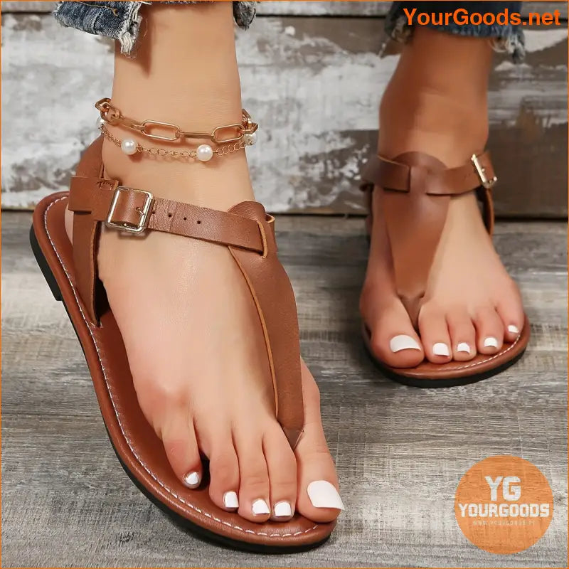 Womens Classic TStrap Casual Flat Sandals - YourGoods Online Shop