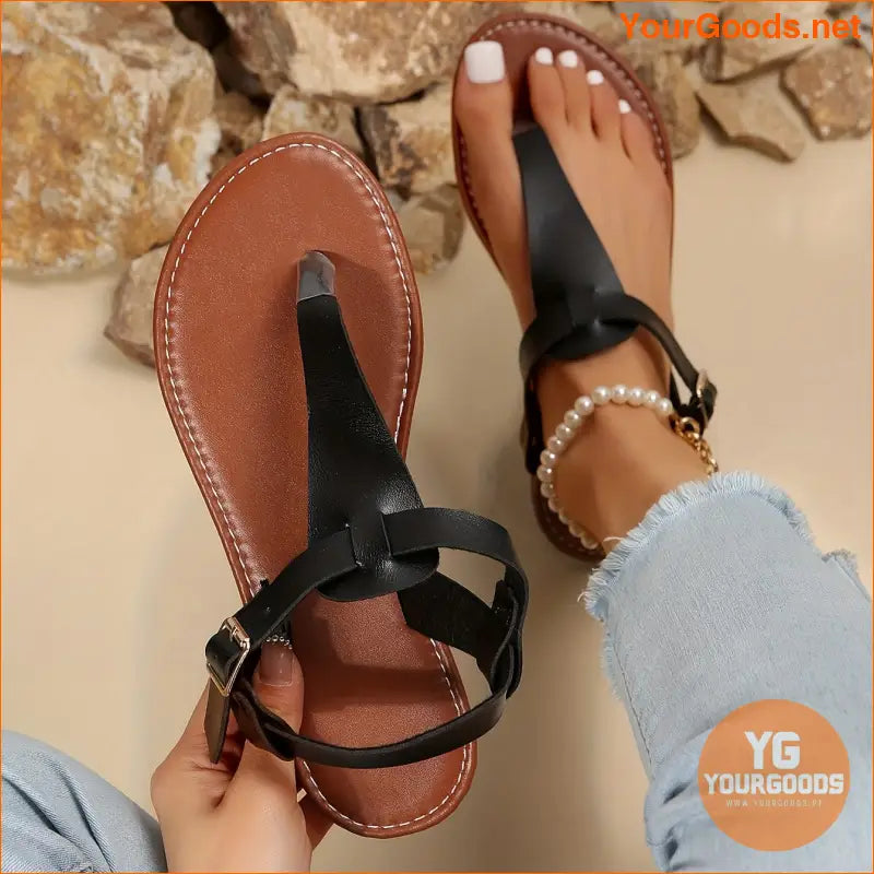 Womens Classic TStrap Casual Flat Sandals - YourGoods Online Shop