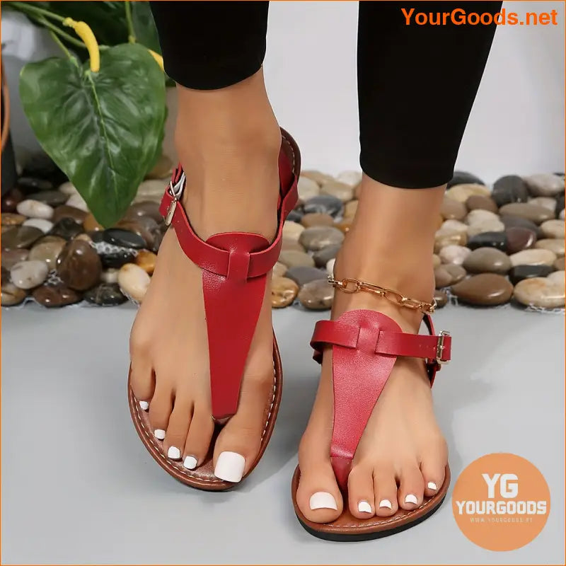 Womens Classic TStrap Casual Flat Sandals - YourGoods Online Shop