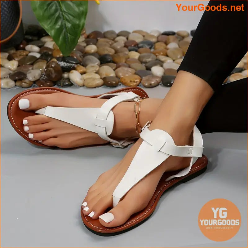 Womens Classic TStrap Casual Flat Sandals - YourGoods Online Shop