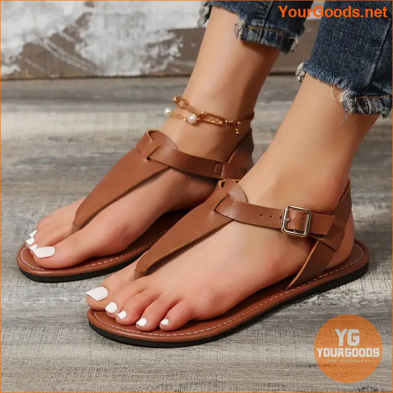 Womens Classic TStrap Casual Flat Sandals - YourGoods Online Shop