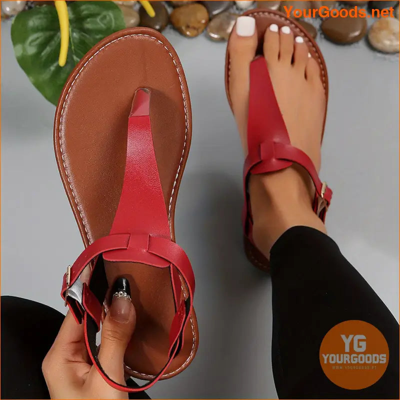 Womens Classic TStrap Casual Flat Sandals - YourGoods Online Shop