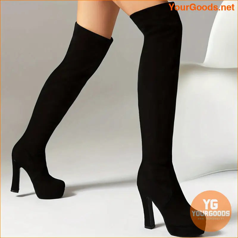 Womens Color Block Heeled OverTheKnee Boots - YourGoods Online Shop