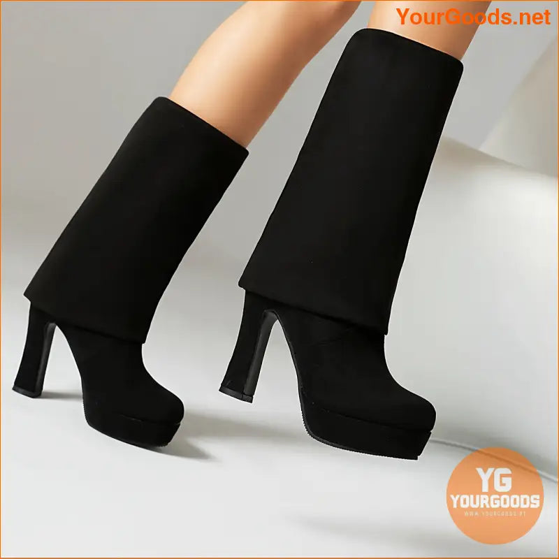 Womens Color Block Heeled OverTheKnee Boots - YourGoods Online Shop