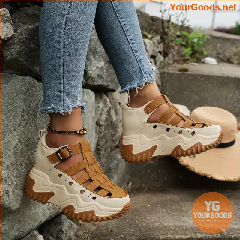 Womens Colorblock Wedge Sandals with Buckle Strap - YourGoods Online Shop