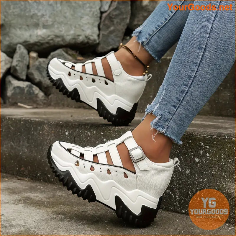 Womens Colorblock Wedge Sandals with Buckle Strap - YourGoods Online Shop