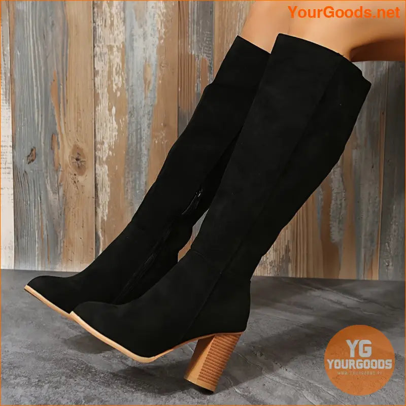 Womens Comfortable Long Block Heeled KneeHigh Boots - YourGoods Online Shop