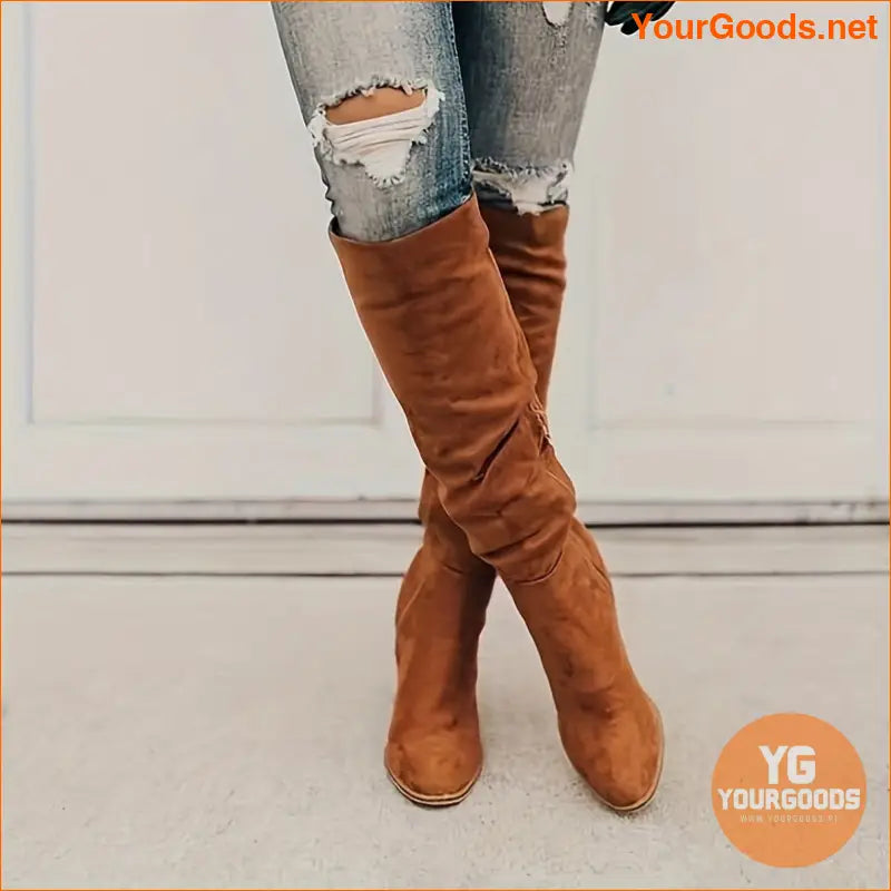 Womens Comfortable Long Block Heeled KneeHigh Boots - YourGoods Online Shop