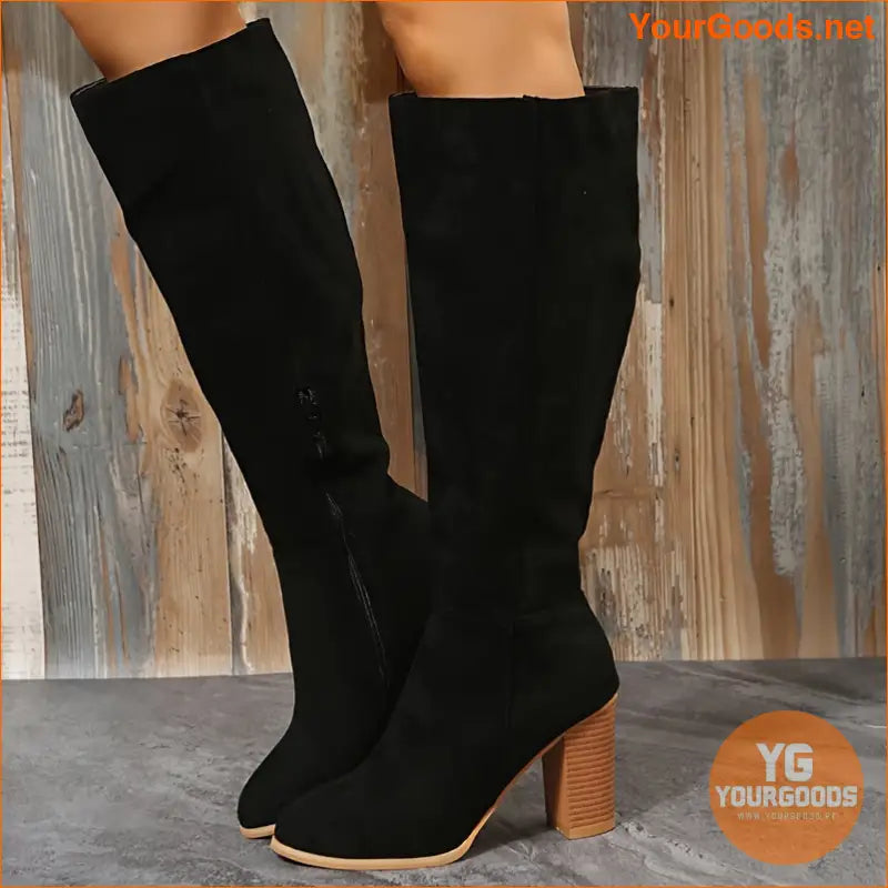 Womens Comfortable Long Block Heeled KneeHigh Boots - YourGoods Online Shop