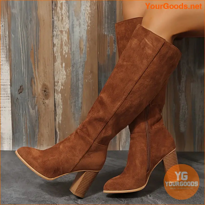 Womens Comfortable Long Block Heeled KneeHigh Boots - YourGoods Online Shop