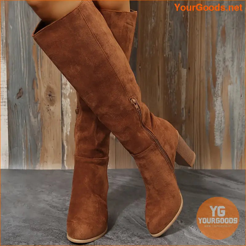 Womens Comfortable Long Block Heeled KneeHigh Boots - YourGoods Online Shop