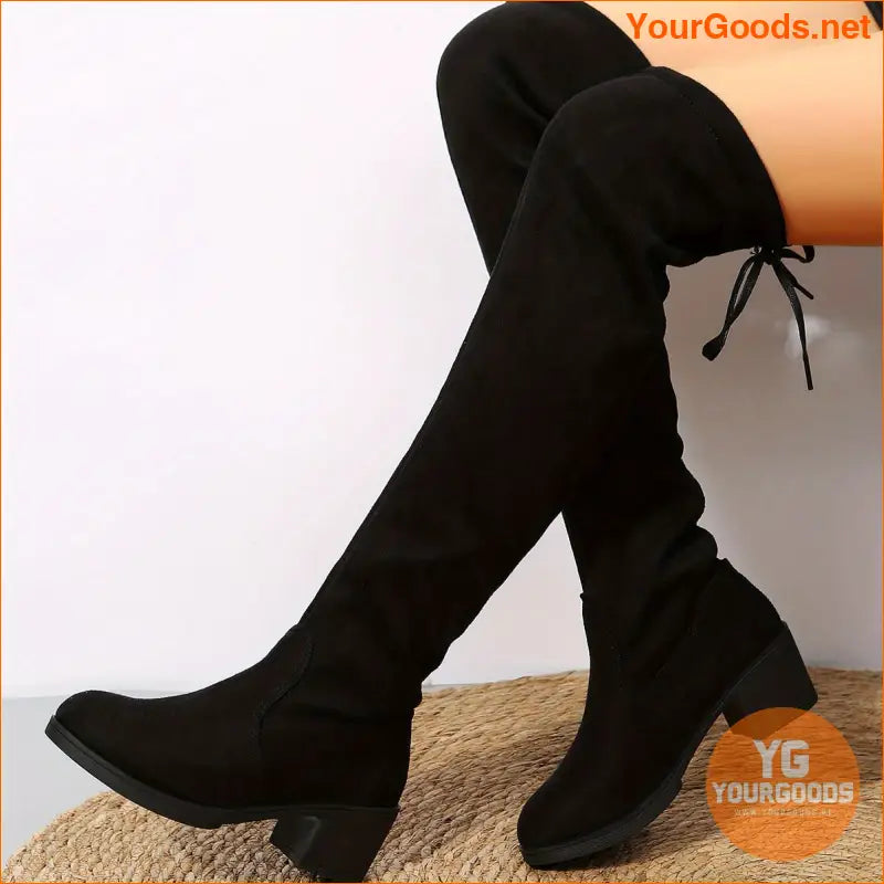 Womens Comfortable Over The Knee Chunky Heel Boots - YourGoods Online Shop