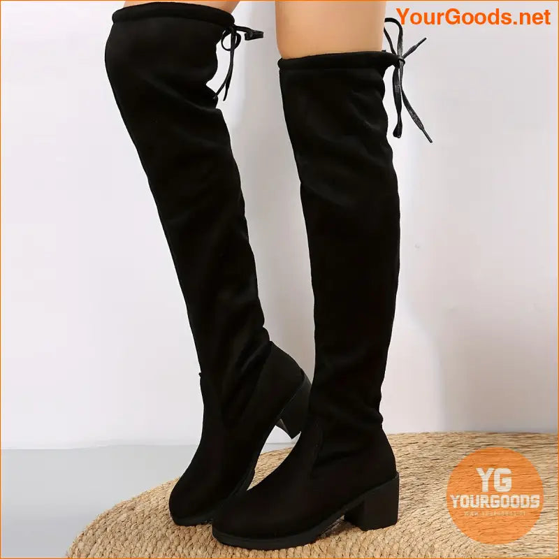 Womens Comfortable Over The Knee Chunky Heel Boots - YourGoods Online Shop