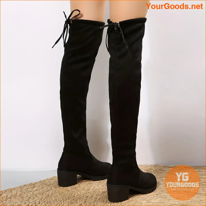 Womens Comfortable Over The Knee Chunky Heel Boots - YourGoods Online Shop