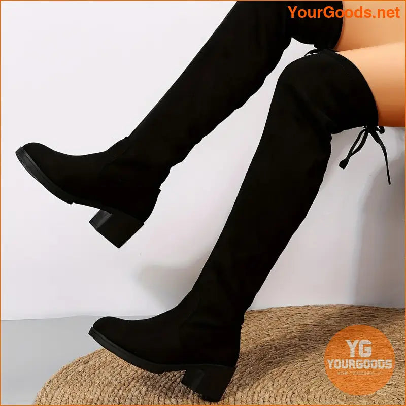 Womens Comfortable Over The Knee Chunky Heel Boots - YourGoods Online Shop