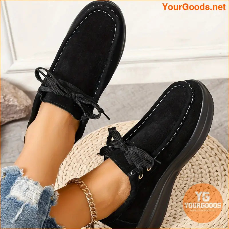 Womens Comfortable Platform Sneakers Solid LaceUp Trainers - YourGoods Online Shop