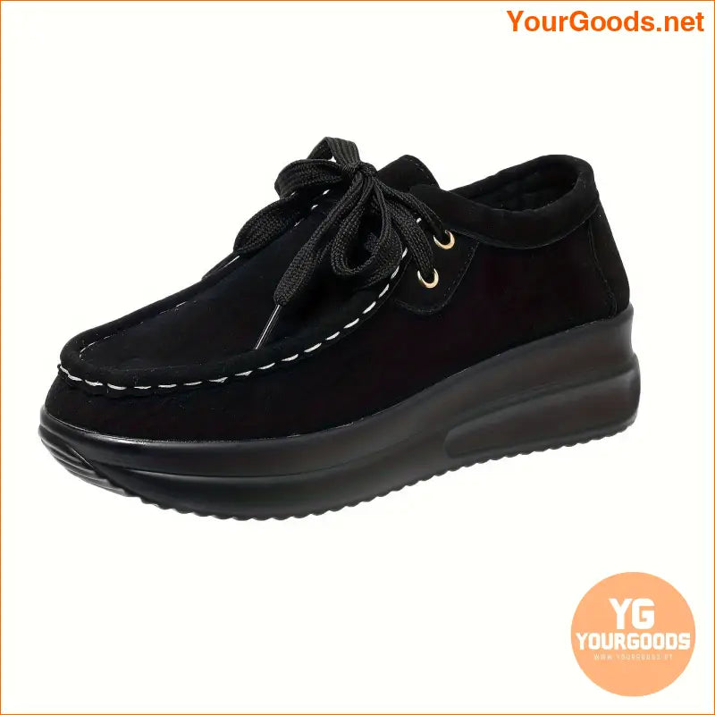 Womens Comfortable Platform Sneakers Solid LaceUp Trainers - YourGoods Online Shop