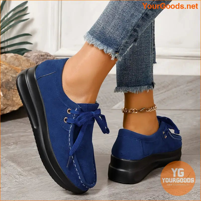 Womens Comfortable Platform Sneakers Solid LaceUp Trainers - YourGoods Online Shop