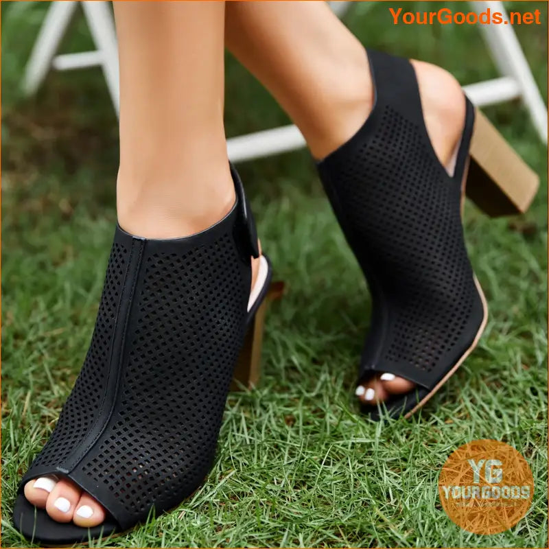 Womens Comfy Hollow Peep Toe Heeled Sandals - YourGoods Online Shop