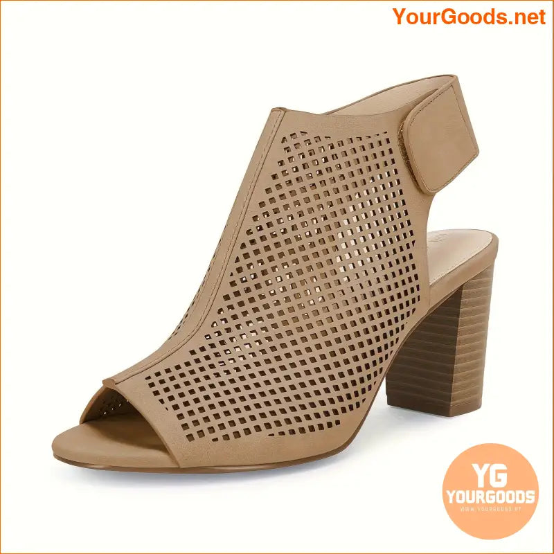 Womens Comfy Hollow Peep Toe Heeled Sandals - YourGoods Online Shop