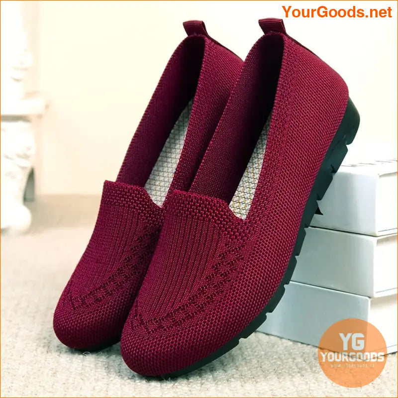 Womens Comfy Knit Loafers Lightweight NonSlip Casual Shoes - YourGoods Online Shop