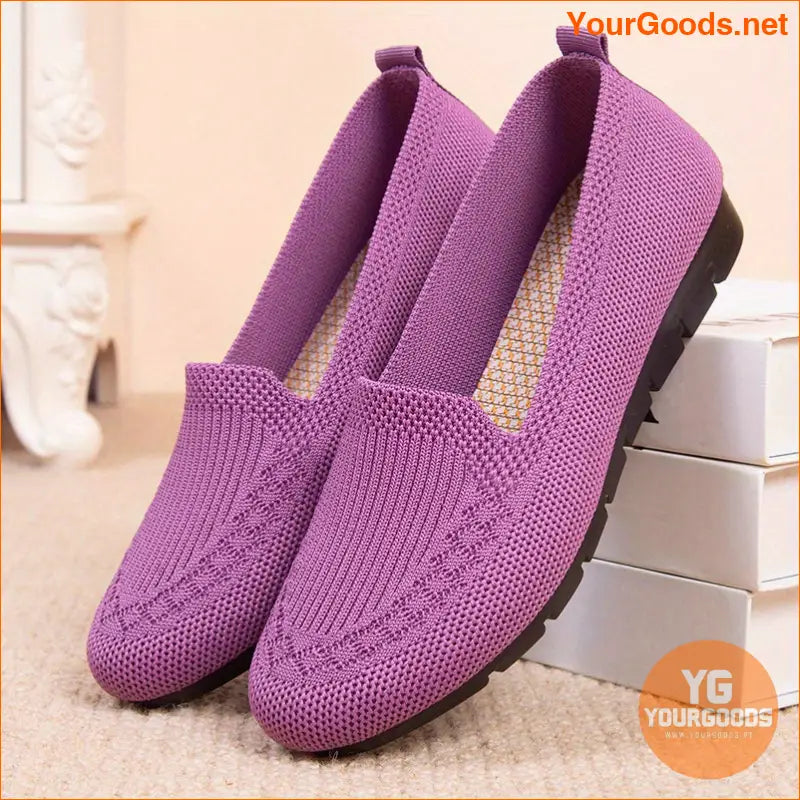 Womens Comfy Knit Loafers Lightweight NonSlip Casual Shoes - YourGoods Online Shop