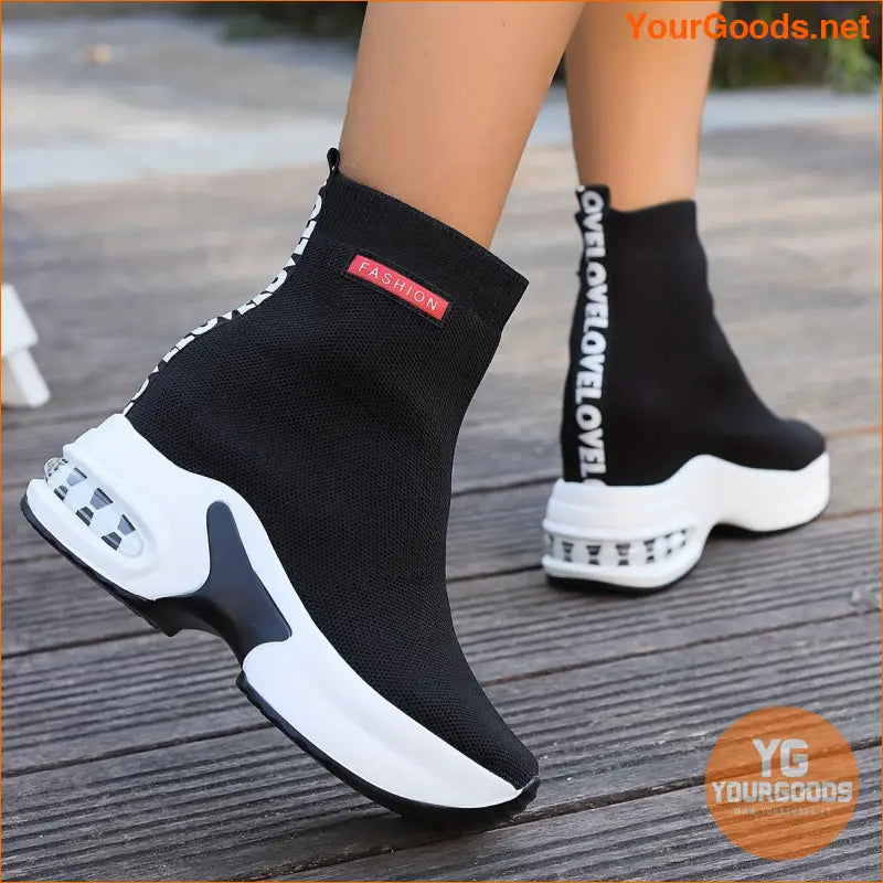 Womens Comfy Knit Platform Sneakers HighTop Casual Style - YourGoods Online Shop