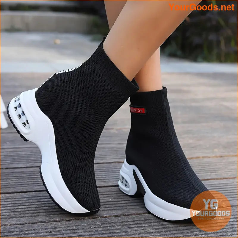 Womens Comfy Knit Platform Sneakers HighTop Casual Style - YourGoods Online Shop