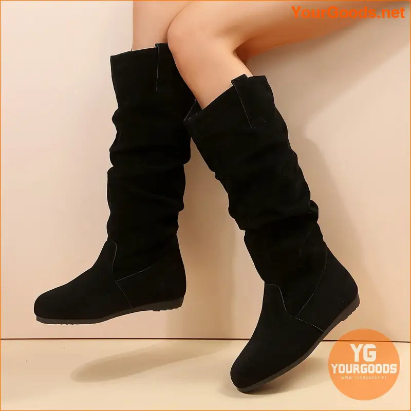 Womens Comfy PullOn KneeHigh Winter Boots - YourGoods Online Shop