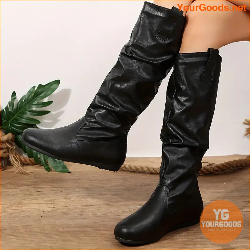 Womens Comfy PullOn KneeHigh Winter Boots - YourGoods Online Shop