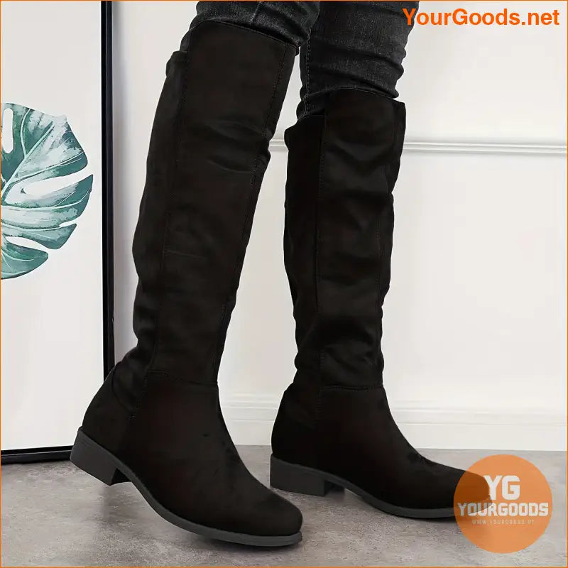 Womens Comfy Suedette KneeHigh Flat Boots - YourGoods Online Shop