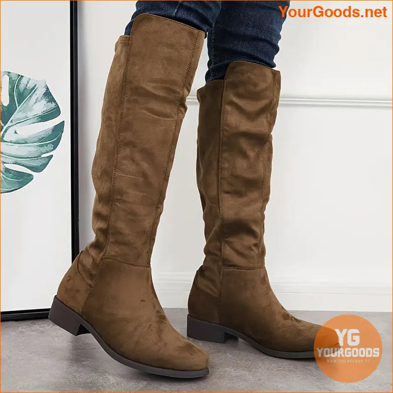 Womens Comfy Suedette KneeHigh Flat Boots - YourGoods Online Shop