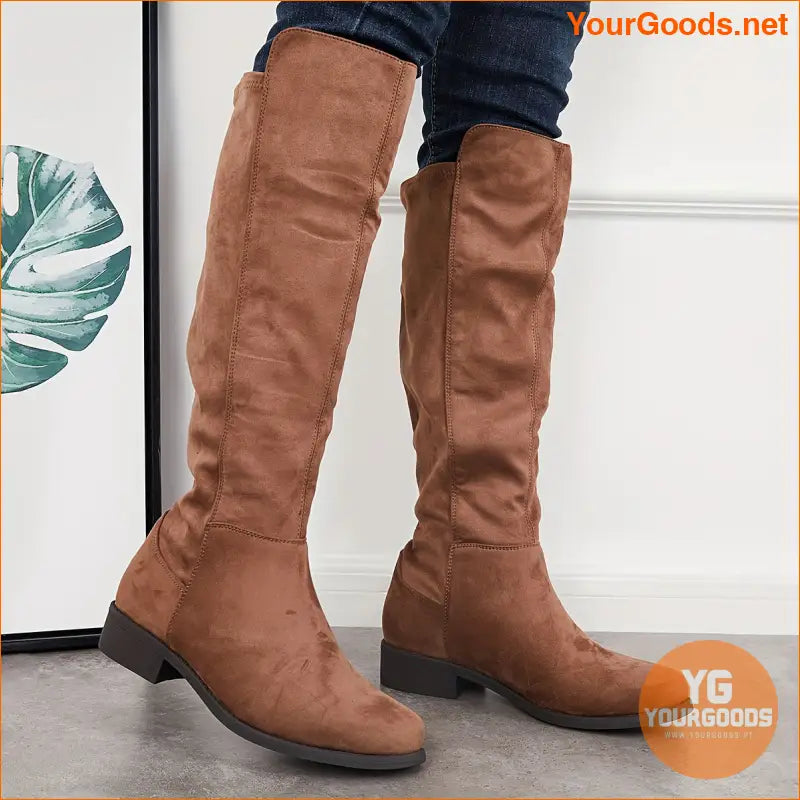 Womens Comfy Suedette KneeHigh Flat Boots - YourGoods Online Shop