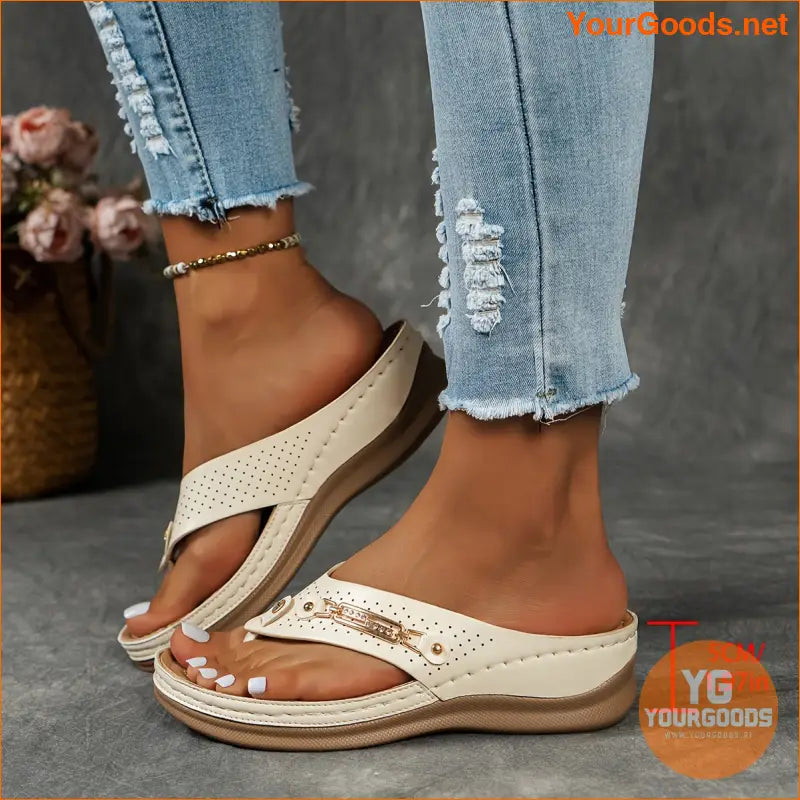 Womens Comfy Wedge Flip Flops with Arch Support - YourGoods Online Shop