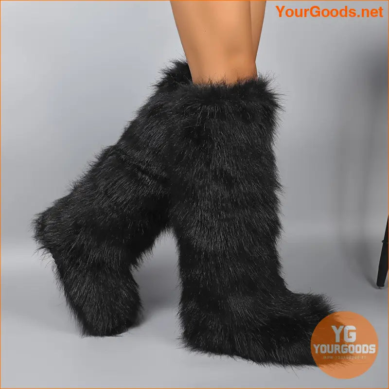 Womens Cozy Faux Fur High Knee Winter Boots - YourGoods Online Shop