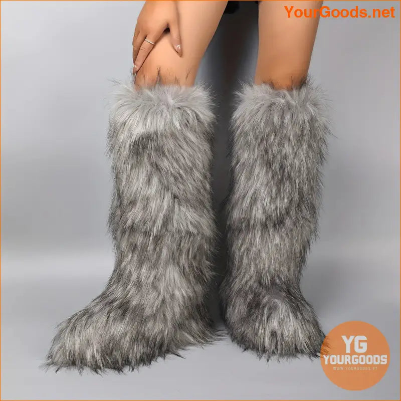 Womens Cozy Faux Fur High Knee Winter Boots - YourGoods Online Shop