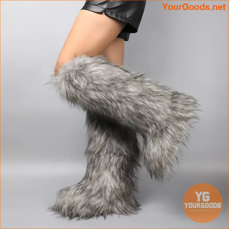 Womens Cozy Faux Fur High Knee Winter Boots - YourGoods Online Shop