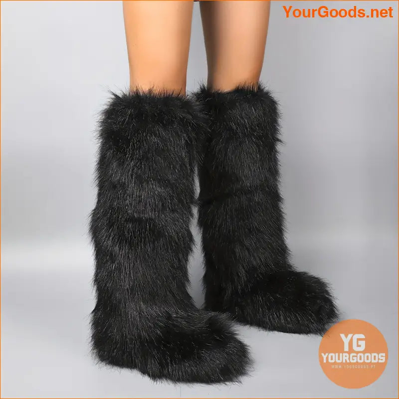 Womens Cozy Faux Fur High Knee Winter Boots - YourGoods Online Shop