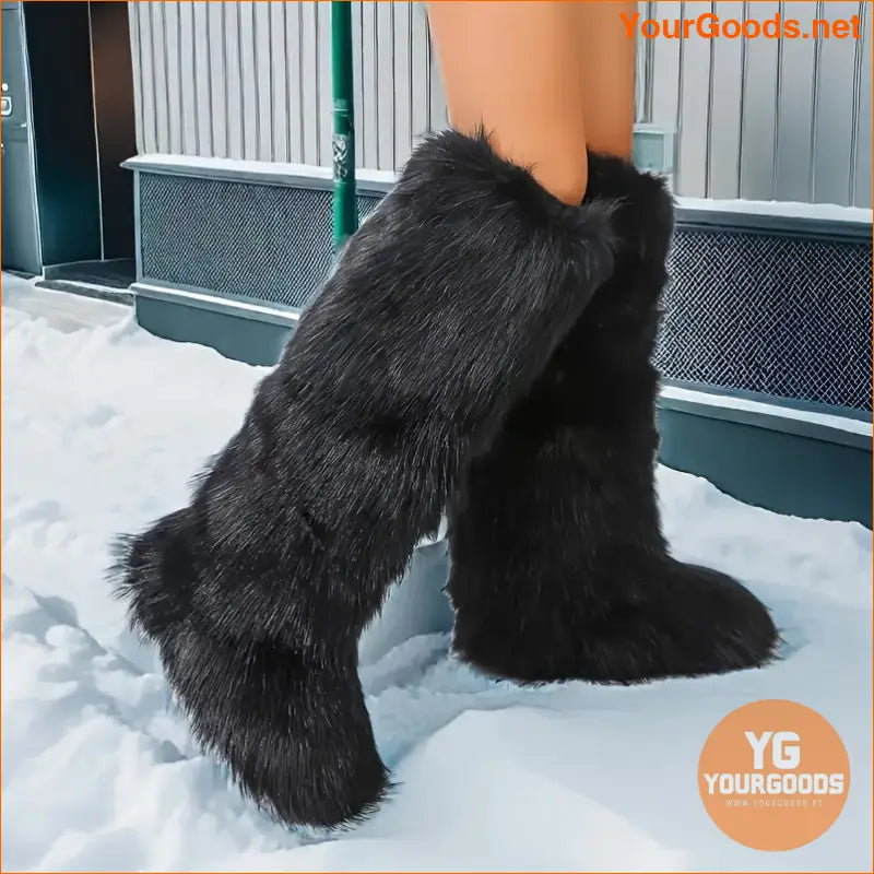 Womens Cozy Faux Fur High Knee Winter Boots - YourGoods Online Shop