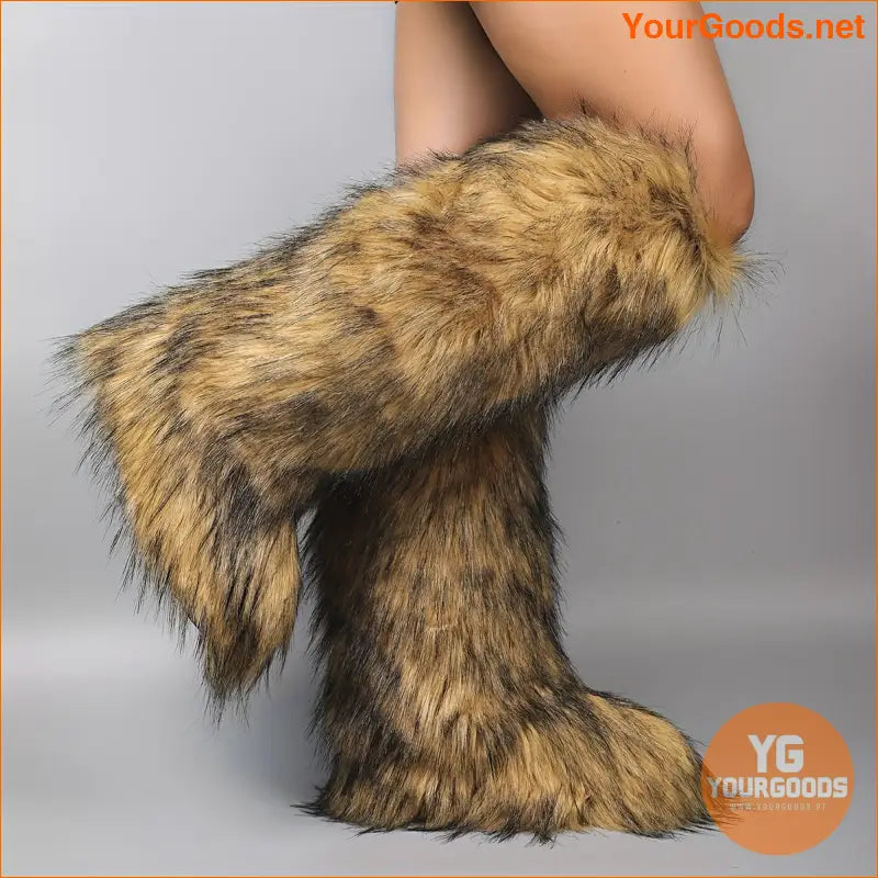 Womens Cozy Faux Fur High Knee Winter Boots - YourGoods Online Shop