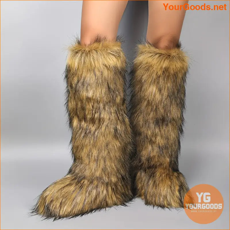 Womens Cozy Faux Fur High Knee Winter Boots - YourGoods Online Shop