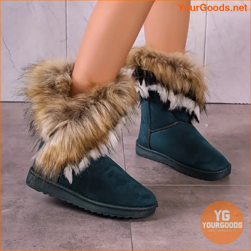 Womens Cozy FurLined Snow Boots with Flannel Upper - YourGoods Online Shop