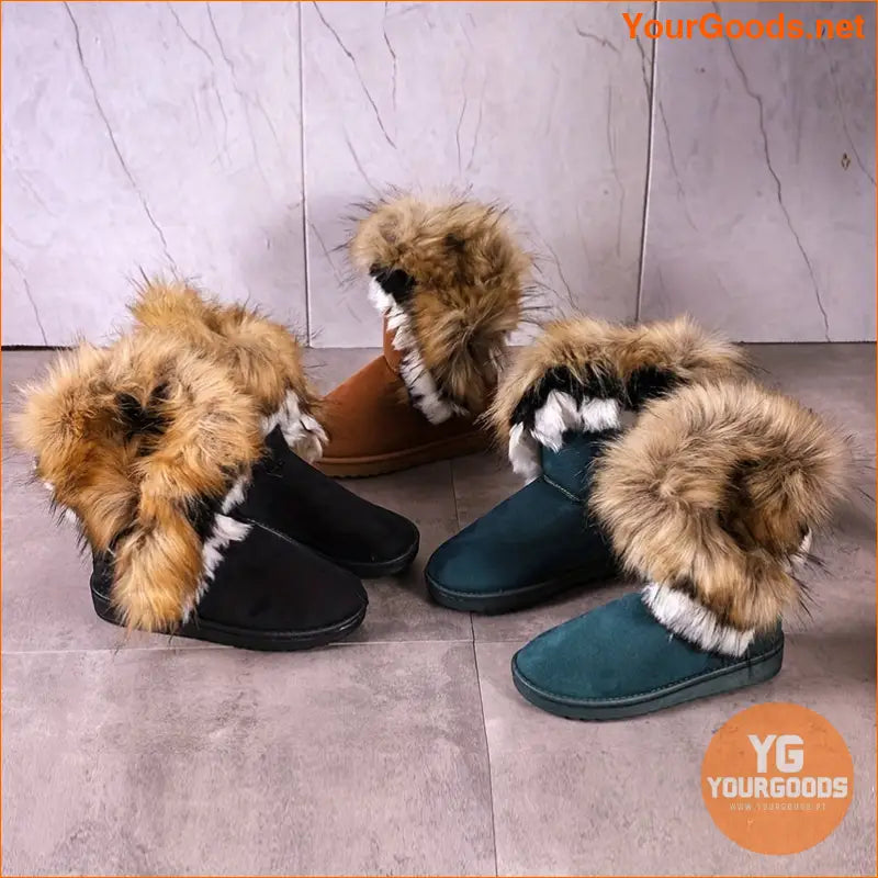 Womens Cozy FurLined Snow Boots with Flannel Upper - YourGoods Online Shop