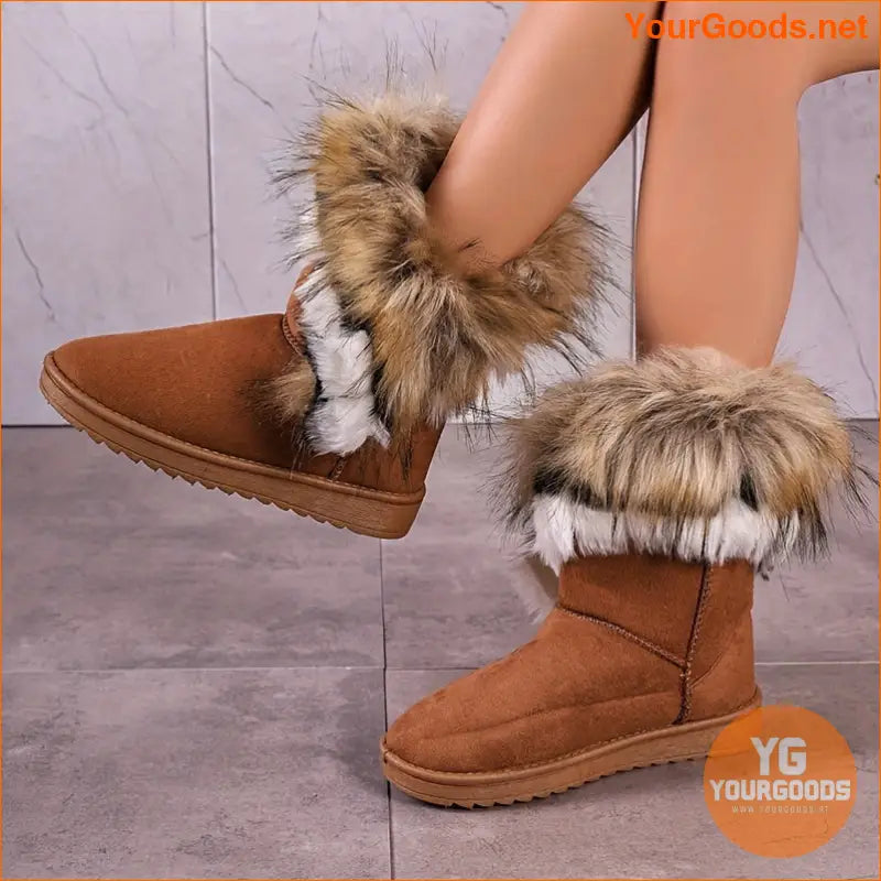 Womens Cozy FurLined Snow Boots with Flannel Upper - YourGoods Online Shop