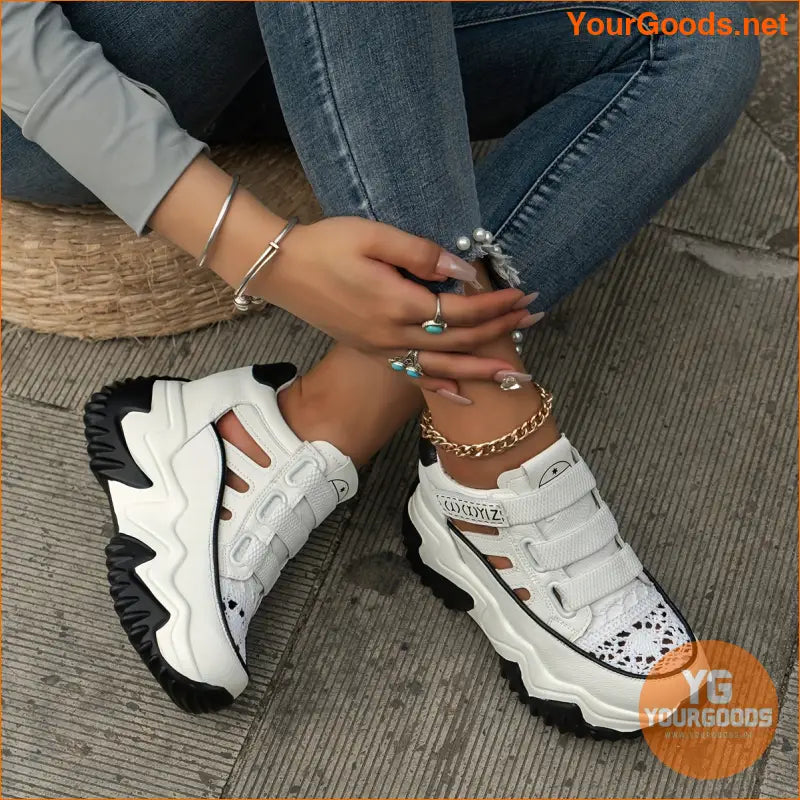 Women's Cutout Design Platform Sneakers, Casual Resistant Outdoor Shoes, Breathable & Comfortable Walking Shoes - YourGoods Online Shop