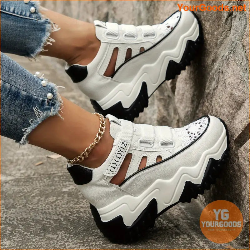 Women's Cutout Design Platform Sneakers, Casual Resistant Outdoor Shoes, Breathable & Comfortable Walking Shoes - YourGoods Online Shop