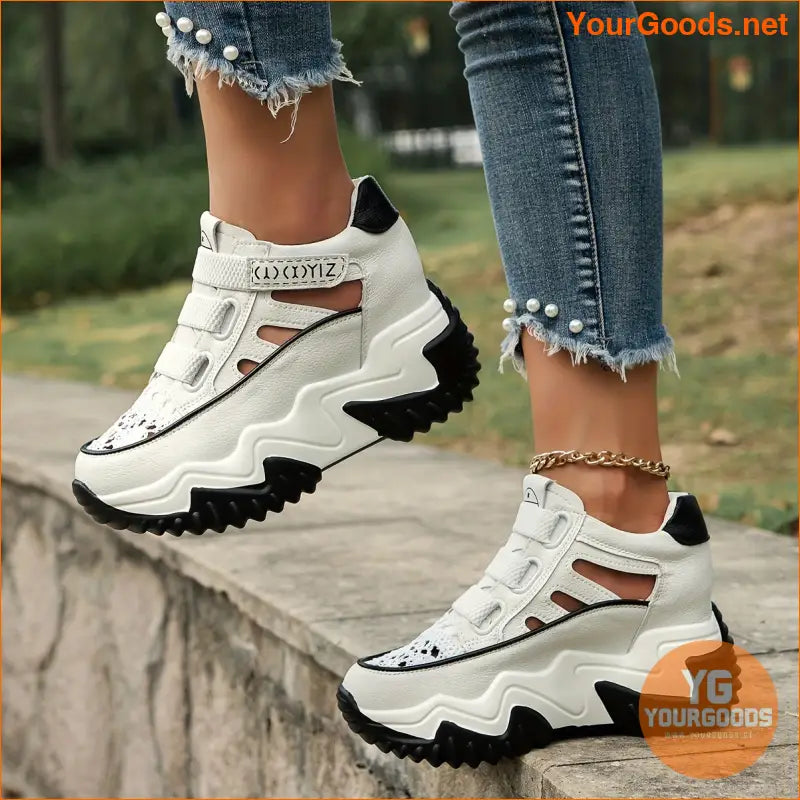 Women's Cutout Design Platform Sneakers, Casual Resistant Outdoor Shoes, Breathable & Comfortable Walking Shoes - YourGoods Online Shop